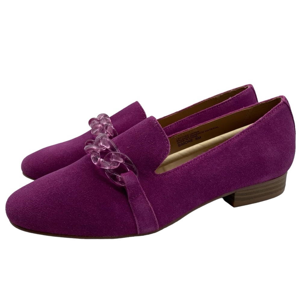 Violet & Red Leather Loafers Simone Fuschia Pink Leather Suede Slip On Size 6